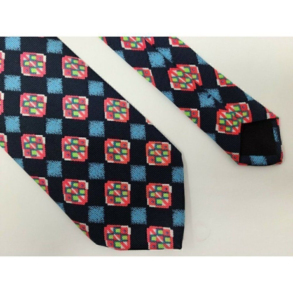 SANTOSTEFANO SILK TIE PINK BLUE GREEN CHECK ITALY